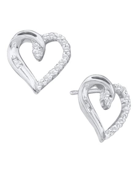 Diamond Heart Love Stud Earrings In 14k White Gold (.17ct)